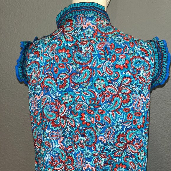 J. JILL COASTAL RUFFLES Midi Dress Royal Blue Paisley Print - New with Tags - S - Picture 8 of 16